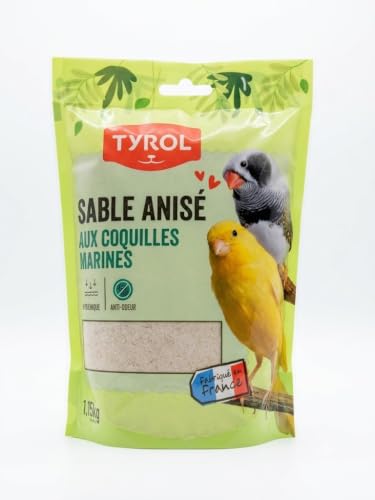 Tyrol | Arena Anisada para Aves Domésticas | Jaulas para Pajaros | Fosfato, YODO y Calcio | Higiene, Bienestar y Digestión de Semillas | Fácil de Usar | 1 Bolsa de 1,150 Kg | Pajaros Decorativos
