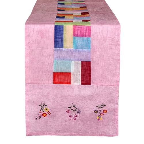 Seoulful Vintage Korean Saekdong Table Runner - Traditional Multicolor Stripe Pattern with Floral...
