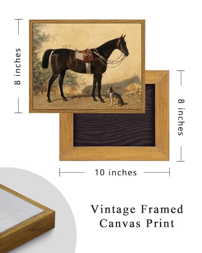 Image of ARPEOTCY Framed Canvas Horse Wall Art, Horse and Dog Art Print for Home Decor, Rustic Farmhouse Country Shelf Wall Decor for Living Room, Bedroom, Bathroom, Office Aesthetic, 8x10 inch