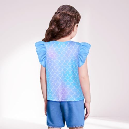 Toddler Girls Shirts, Cute Unicorn Mermaid Short Sleeve Ruffle Shirt for Girls, Kids Summer Tops for 3-8 Years Girls4
