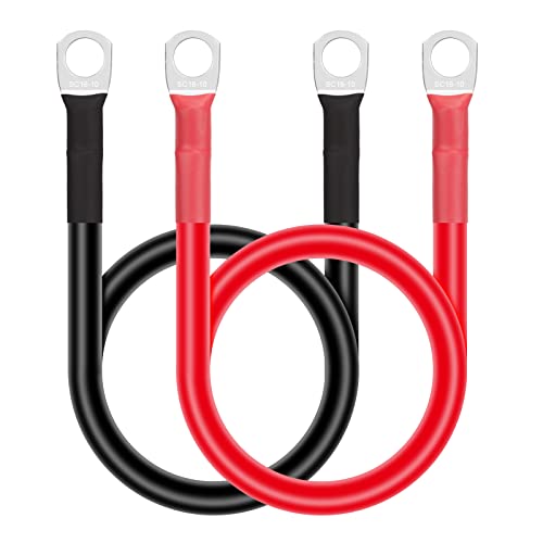 GUNGY 2 Pièces Câble de Batterie 16mm² 50cm Câble Onduleur de Batterie 5AWG 12V Cable Batterie Voiture avec M10 Cosses à œillets pour Camion Auto Moto Marine Solaire Rouge et Noir Cover