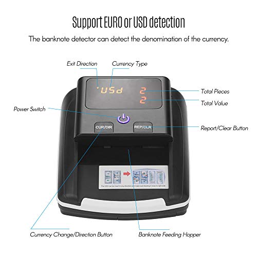 Aibecy Portable Small Banknote Bill Detector Denomination Value Counter UV/MG/IR Detection with Battery Counterfeit Fake Money Currency Cash Checker Tester Machine for USD Euro