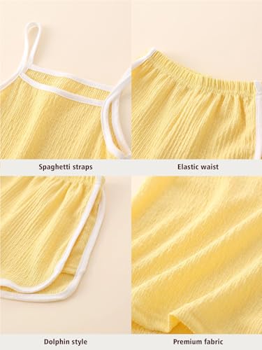 Image of Girls Summer Clothes 4 Piece Cute Outfits Cami Tank Top and Dolphin Shorts Sets for Kid Casual, Dance, Beach