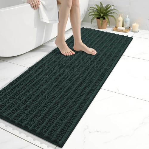 Image of Arotive Luxury Bathroom Runner Rugs 47x17, Extra Soft Thick Absorbent Shaggy Chenille Bath Rugs, Machine Wash Dry, Bath Mats for Bathroom Floor, Tub and Shower, Home Decor Accessories, Dark Green