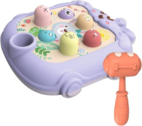 Image of BeFunky Whack Game Mole - Interactive Fidget Toy and Game for Toddler | Cartoon Bunny Design Hammering and Pounding Toys with Hammer (Purple)