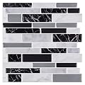 WOWSTAR 12"x 12" Peel and Stick Vinyl Tiles, Self Adhesive Removable Stick On Kitchen Backsplash, Black Marble (10-Sheet)