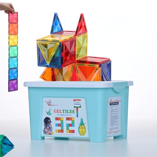 GELTILES Freedom- 32 Pcs Of Magnetic Tiles Building Blocks Toys With Storage Box Constructing And Creative Learning Educational Next Generation Multicolor Stem Toy For Kids Age 3+ (32 Pcs Set)