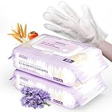 IMMHABI 50 Pcs Cleaning Deodorizing Pet Glove Wipes for Dogs & Cats, Hypoallergenic Dog Bath Wipes with Natural Deodorizer Persimmon Tannin, Pet Bathing Wipes for Horse Coat Care Lavender Scent