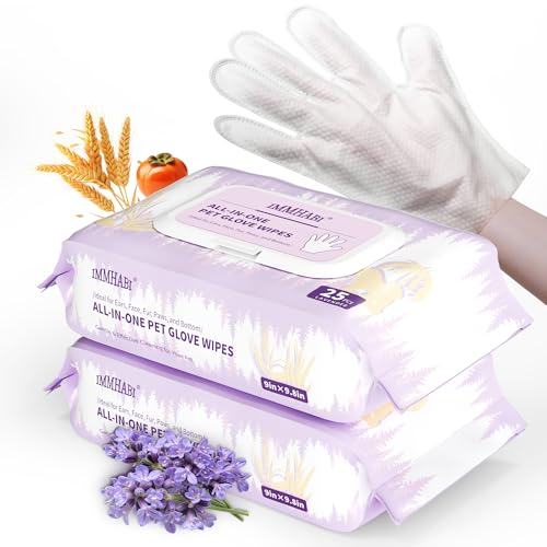 IMMHABI 50 Pcs Cleaning Deodorizing Pet Glove Wipes for Dogs