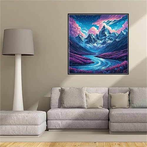 Diamond painting 5D montagne abstraite grand format 70x70 cm pour broderie adulte
