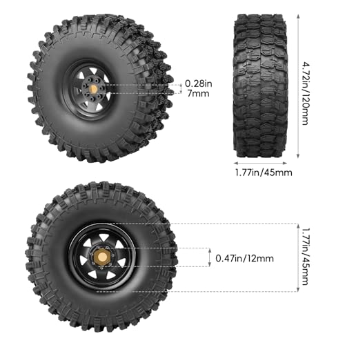 AllinRC RC Crawler 1.9 Beadlock Wheels and Tires All Terrain 1.9 Tires for Axial SCX10 SCX10 II TRX4 Redcat Gen8 RC4WD 1/10 Scale Rock Crawler (Black) - Thumbnail 2