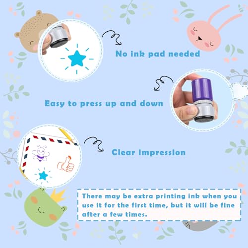 5 Stück Selbstfärbende Lehrer Stempel, Lob Ermutigung Kinder, Lehrer Bewertung Belohnung Motivation Briefmarken, Bunte Cartoon Siegel Ermutigung, Schüler Hausaufgaben Stamper