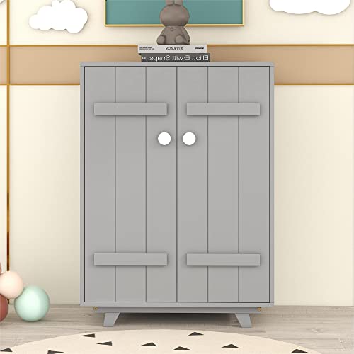 MERITLINE Wardrobe Cabinet with 2 Doors, Wooden Storage Armoire with Hanging Rod, Bedroom Storage Cabinet for Boys Girls (Gray)