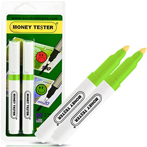 MONEY TESTER   Detector Billetes Falsos Profesional, Rotulador Billetes Falsos para Euro Dolar Libras y Principales Monedas internacionales, Original Made in Italy(2 Unidades)