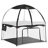 Dream On Me Ziggy Square Playpen with Canopy – Black/White, Spacious Baby Play Yard, UV and Bug Protection, Padded Floor, Foldable and Travel-Friendly
