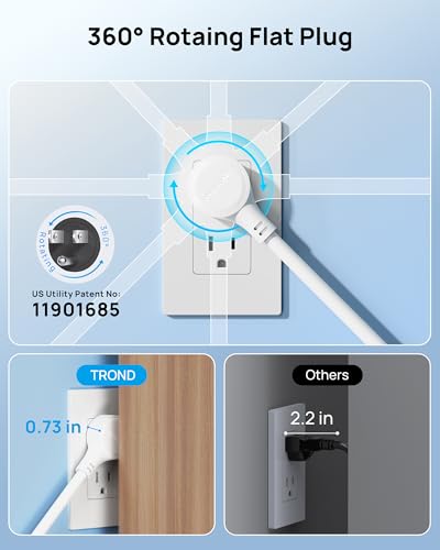 Image of TROND 360 Rotating Surge Protector Power Strip 15ft, ETL Listed, 4000J