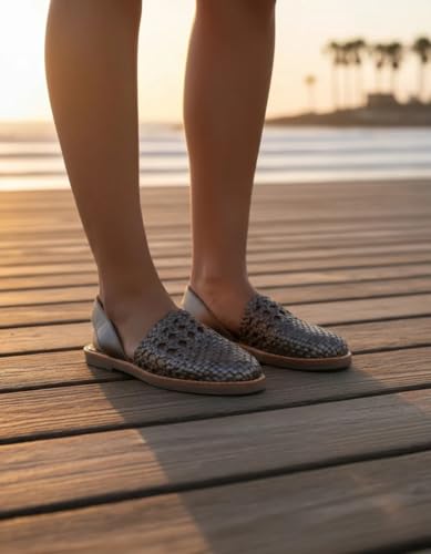 Image of Macarena Collection Women's Leather Huarache Sandals, Closed Toe Woven