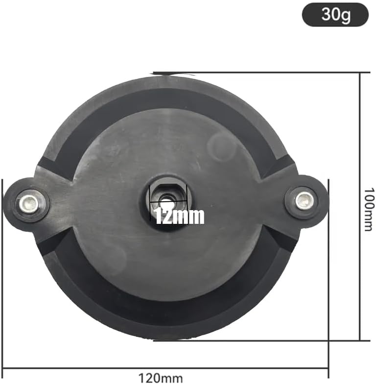 Diagram showing dimensions of the Wikene Grass Trimmer Cutter Head: 120mm width, 100mm length, and a 12mm central hole diameter.