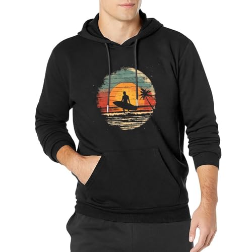 Vintage Sunset Surfing Unisex Casual Hoodies Long Sleeve Lightweight Pullover Tops Loose Sweatshirt with Pocket