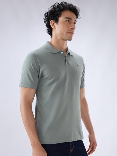 Image of Raymond Men Slim Fit Solid Pattern Pure Cotton Half Sleeve Polo Neck Casual T-Shirt