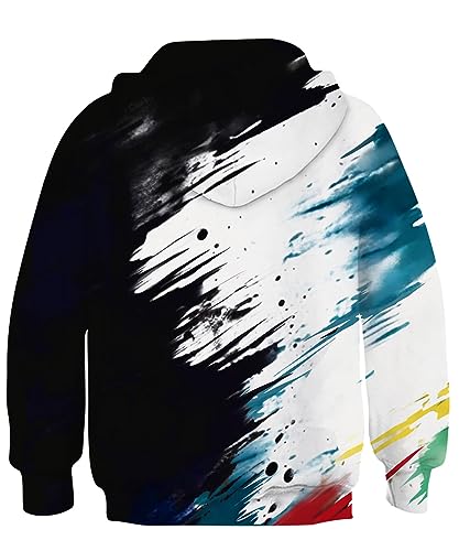 Image of Lovekider Boys Girls Sweatshirt Hoodies Long Sleeve Kids Black and White Graffiti with Big Pocket Teen Novelty Colorful Pullover 11-13 Years Old