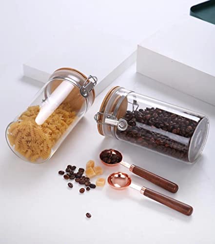 Glass Coffee Containers With Airtight Bamboo Lids & Shelf,Set Of 2- 35Oz Ground Coffee Canister Set With 2 Measuring Spoons, Coffe Bean Storage Bpa Free Coffe Jar Glass Food Storage Jars Tea, Sugar, #TOP2