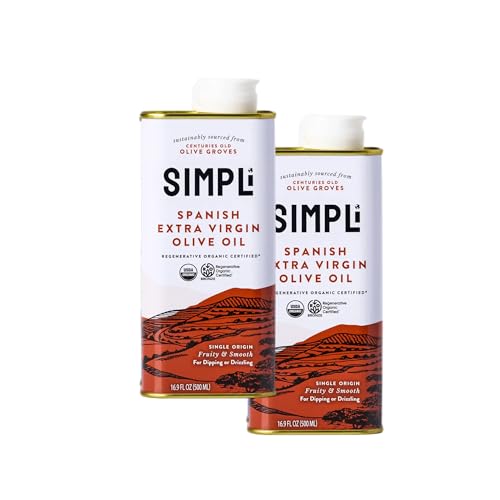 Image of SIMPLi Regenerative Organic Certified Spanish Extra Virgin Olive Oil, Fruity & Smooth, High in Polyphenols, Cold-Pressed, Non-GMO, 16.9 fl oz (2-Pack)