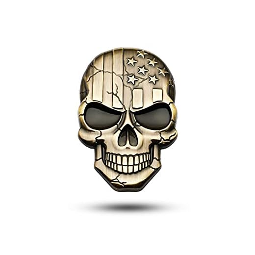 YBMY 3D Metal Devil Skull Car Emblem Klistermärke Chrome Auto Badge Sticker Bumper Dekal för bil SUV Lastbil motorcykel (Color Name : C01946 - Bronze gold)