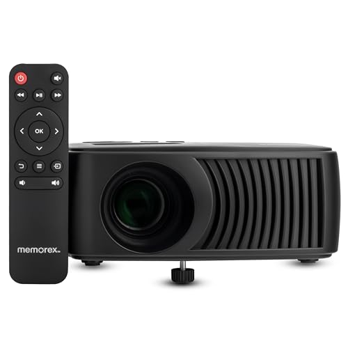 Memorex MX-PJS100 | Bluetooth Projector with 100” Screen | HDMI/USB/AV Inputs | 90 ANSI Lumens, Built-In Speaker, and Wireless Audio Streaming