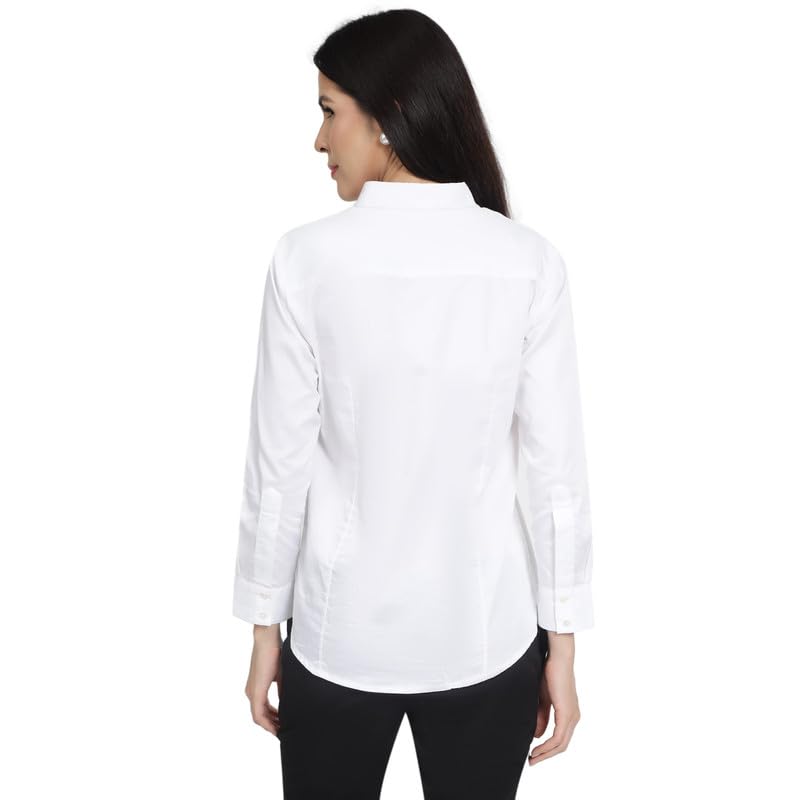 Image of Women'S Full Sleeve Formal Shirt | Regular Fit Office Wear Top | Button Down Collared Blouse Workwear for Business, Meetings & Office Wear White XS