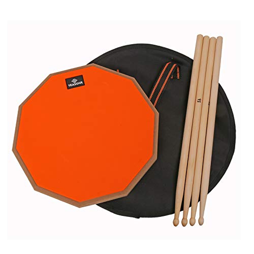 12 inch drum pad,double sided drum pads,snare drum pad with drumsticks and storage bag for drum practice beginner (12in, Orange)