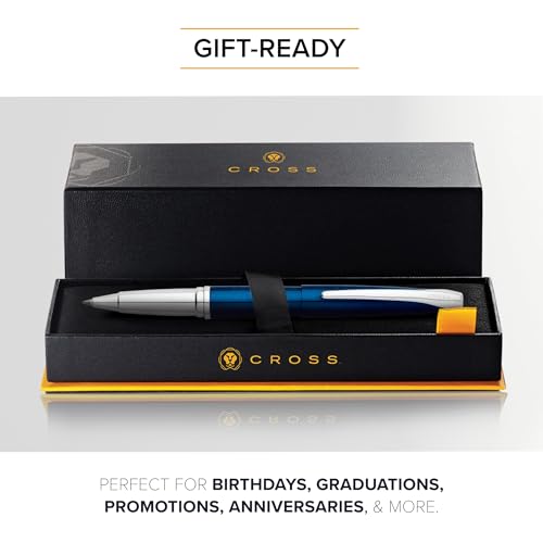 Image of Cross ATX Luxury Translucent Blue Lacquer Rollerball Pen with Modern Metal Finish - Medium Point, Smooth Writing, Presented in Premium Gift Box