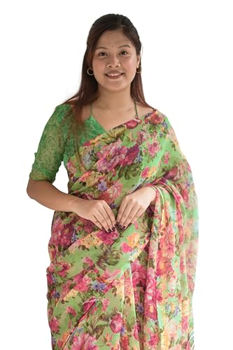 Image of MIRCHI FASHION Women Saree Cotton Abstract Printed | Lightweight Comfortable Sari for Office and Regular Daily Wear with Matching Blouse Piece