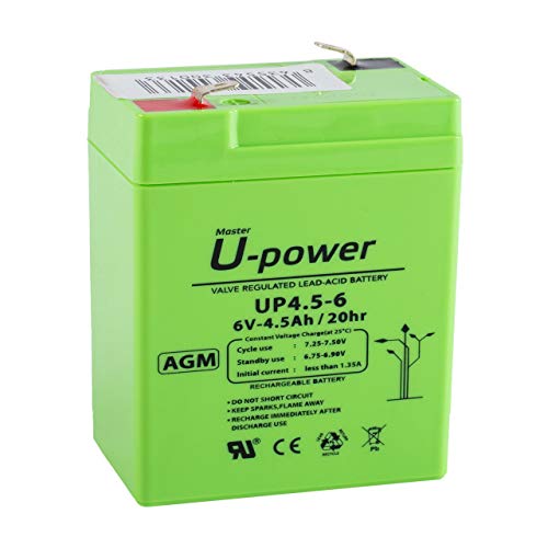 U-Power Batería AGM 6V 4.5Ah – Sellada Recargable Plomo-Ácido VRLA – Para Alarmas, SAI/UPS, Seguridad, Juguetes Eléctricos y Más – Terminal Faston F1 (4.8 mm)