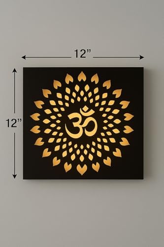 Image of Navneet Creation Wooden Om Mandala Wall Hanging With Backlit LED Light Wall Decor for Living Room & Bedroom | Handmade Home Decorative Items for Home And Office | Best Gift Items (45, Centimeters, 45, Centimeters)