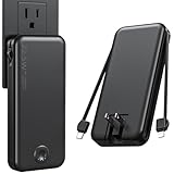 Nusyddy Portable Charger, 12000mAh 22.5W Fast Charging Power Bank with Built-in Cables & Wall Plug, Travel Essentials External Battery Pack, USB C Battery Phone Charger for iPhone, iPad, Samsung Black