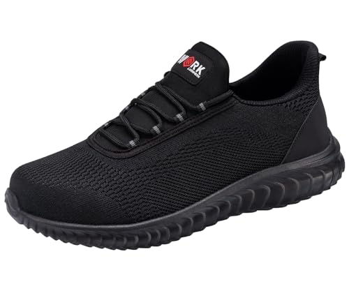 LARNMERN Chaussures de Sécurité Hommes Slip on Legere Baskets de Travail Chaussure de Chantier Embout de Protection 51666 (42.5 Hommes, Noir)
