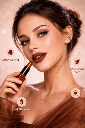 Image of Grace Heaven Matte Lipstick, Long Lasting, Smudge-Proof, Lightweight Formula, Bullet Lipstick (Brown)