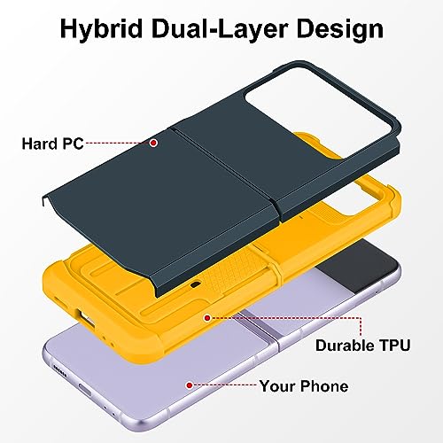 Image of SAMONPOW for Samsung Galaxy Z Flip 4 Case, Z Flip 4 Case with Upgraded Hinge Protection Dual Layer Hard PC Soft TPU Bumper Full Body Shockproof Flip 4 Phone Case for Galaxy Z Flip 4 5G Case - Blue