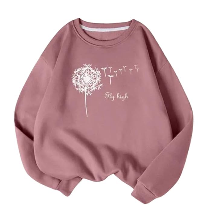 draxstar Women’s Regular Sweatshirt – Pink Casual Pullover, Long Sleeve Round Neck Loose Fit Winter Top, Soft Cotton Blend Hoodie Style-picture-53