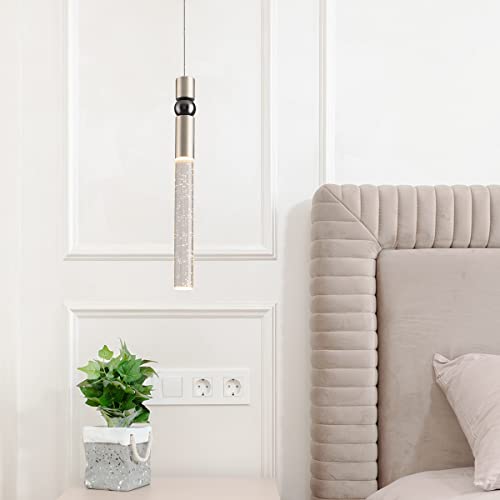 Joollysun 1-Light Mini Crystal Pendant: Dimmable Led Modern Single Ceiling Hanging Lights Fixtures For Kitchen Island Bar Bathroom Bedroom Bedside - Brushed Nickel #TOP2