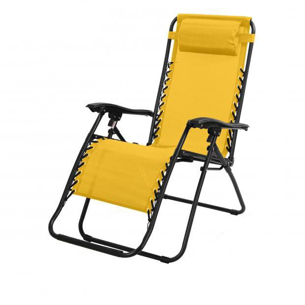 SNOWDVANCE Silla Tumbona con Reposabrazos Plegable - Hamaca Multiposiciones de Metal con Cojín Reposacabezas - Ideal para Playa, Jardín, Terraza (Amarillo)