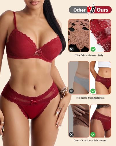 Image of LEVAO Sexy Underwear for Women Hipster Cheeky Bikini Lace Panties 6 Pack | Cheeky underwear for women, soft lace panties, cotton crotch, daily wear,date night, party, honeymoon travel, alluring fit