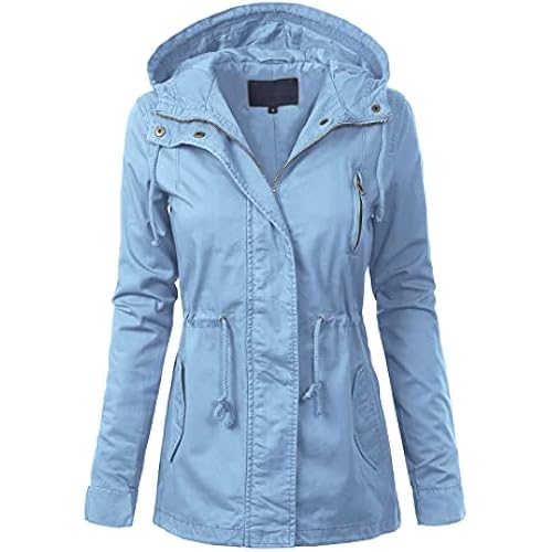 MixMatchy Women's Utility Anorak Jacket Lightweight Hooded Safari Coat