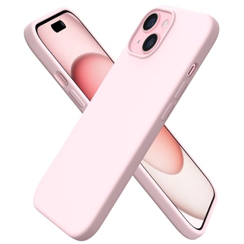 ORNARTO Compatible with iPhone 15 Case 6.1, Slim Liquid Silicone 3 Layers Full Covered Soft Gel Rubber Phone Case, Anti-Scratch Shockproof Protective Cover 6.1 Inch, Chalk Pink