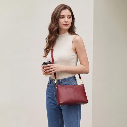 Image of Kattee Genuine Leather Crossbody Bags for Women Small Shoulder Purse Handbags with 2 Detachable Straps 6 Card Slots