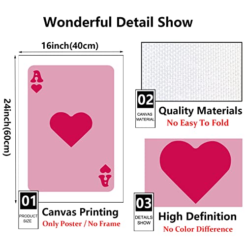Canvas Ace Of Hearts Print For Playing Cards Prints Vibrant Artwork Preppy Room Decor Aesthetic Pink White Wall Art For Girls 16X24Inch No Frame #TOP3