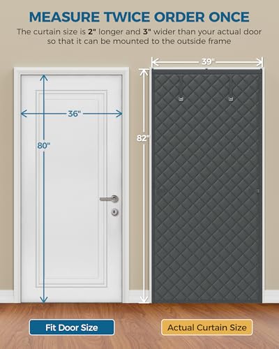 Image of Augblinds Thermal Insulated Door Curtain Fits Door Size 36 x 80 Inch, Oxford Cloth Thicken Cotton Filled, Curtain Size 39 inch x 82 inch, Single Piece Door Insulation Blanket Cover for Cold in Winter, Grey