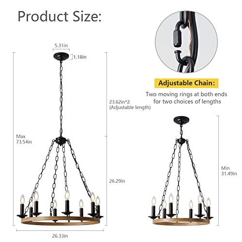 Liangmh 8-Light Farmhouse Distressed Candelabra Chandelier,Rustic Industrial Pendant Ceiling Light Fixture,Black Ceiling Hanging Lamp For Living Room Bedroom Hallway Kitchen Dining Room, E12 Base… #TOP4