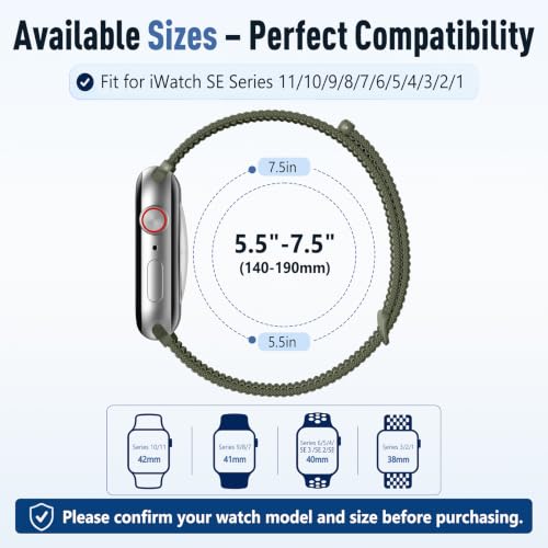 DGege 5 Pack Sport Nylon Loop Compatible with Apple Watch Bands 40mm 41mm 42mm 38mm for Women Men, Adjustable Breathable Soft Wrist Braided Straps for iWatch Series 11 10 9 8 7 6 5 4 3 2 1 SE Outdoor by DGege - Used condition - Image 9